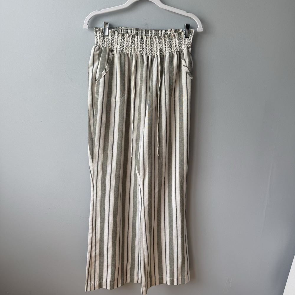Striped Woven Pants Wide Leg Lagenlook Boho Resort Ci Sono Smock Waistband Sz L